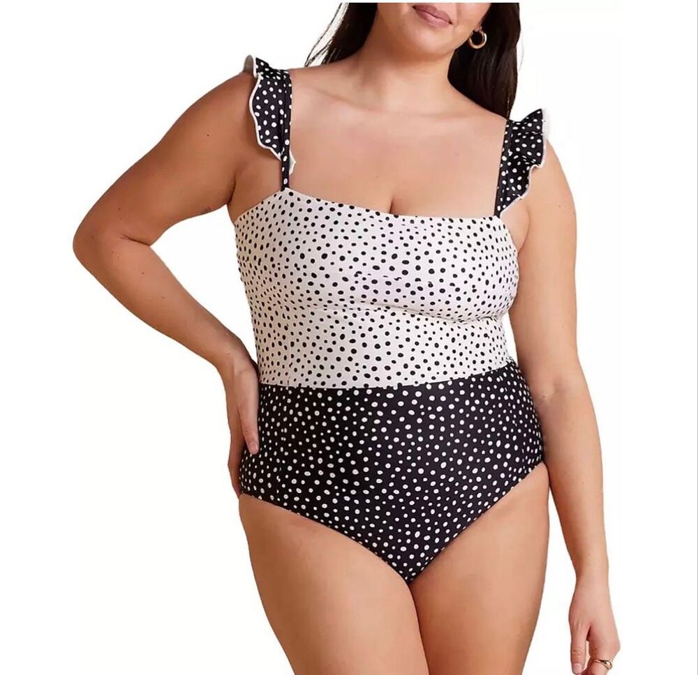 Summersalt The Ruffle Oasis One-Piece Swimsuit Black Cream Polka Dot Women’s 12